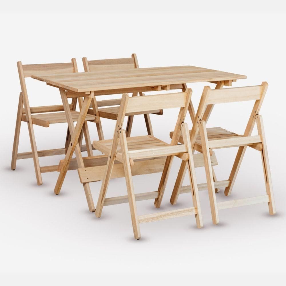 Conjunto De Mesa 120x70 E 04 Cadeiras Dobrável Eucalipto Sem Pintura