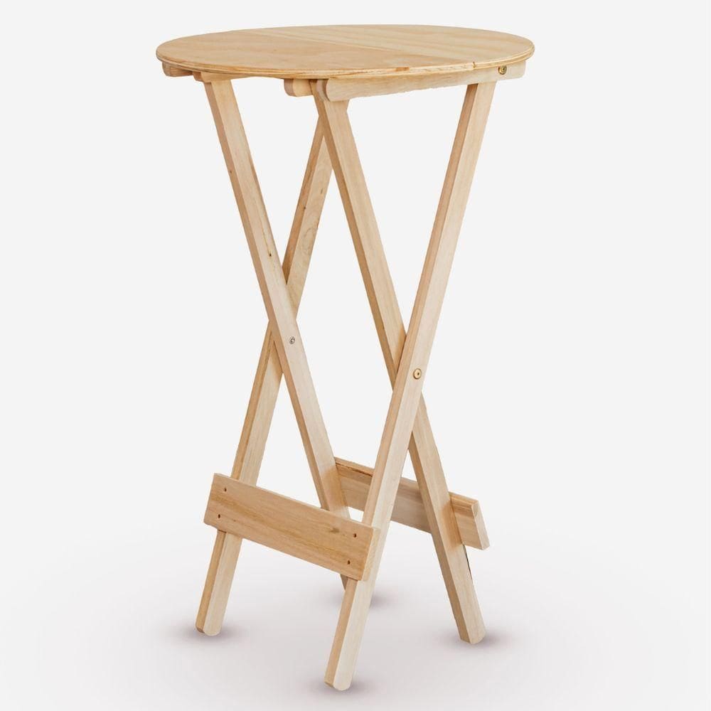 Mesa Bistrô Dobrável Redonda Em Eucalipto Sem Pintura