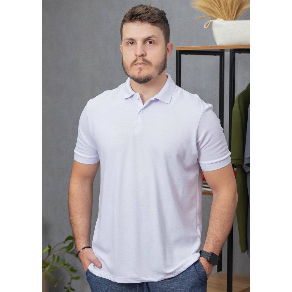 Polo Masculina Piquet Básica Lisa Branca