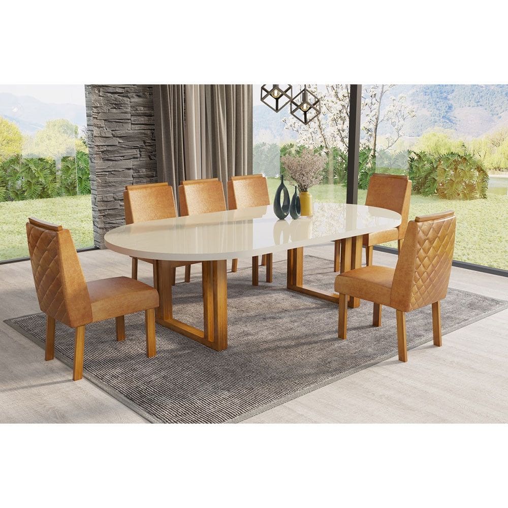 Conjunto de Mesa Fluence e 6 Cadeiras Alana para Sala de Jantar Bom Pastor