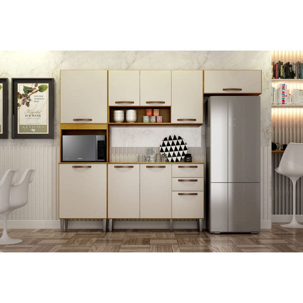 Cozinha Completa 4 Peças 9 Portas - Maísa-Cinamomo/Off White - CHF Móveis