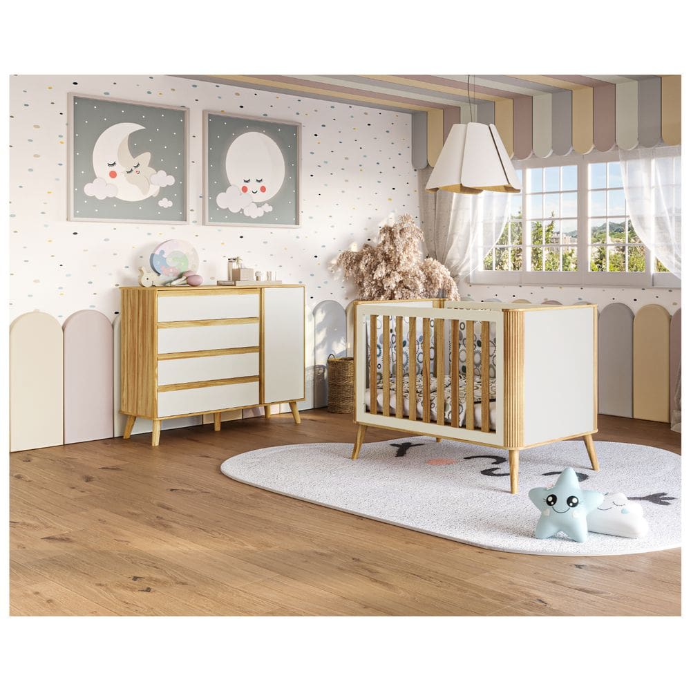 Berço Evolutivo 4x1 e cômoda Retro Théo Moveis Peroba MDF
