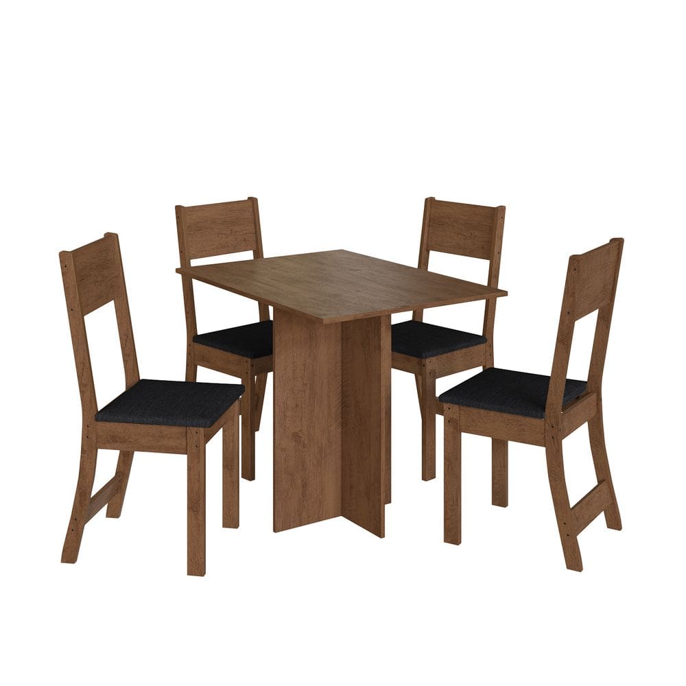 Mesa Talita Com 4 Cadeiras Noce Com Assento Preto - Indekes