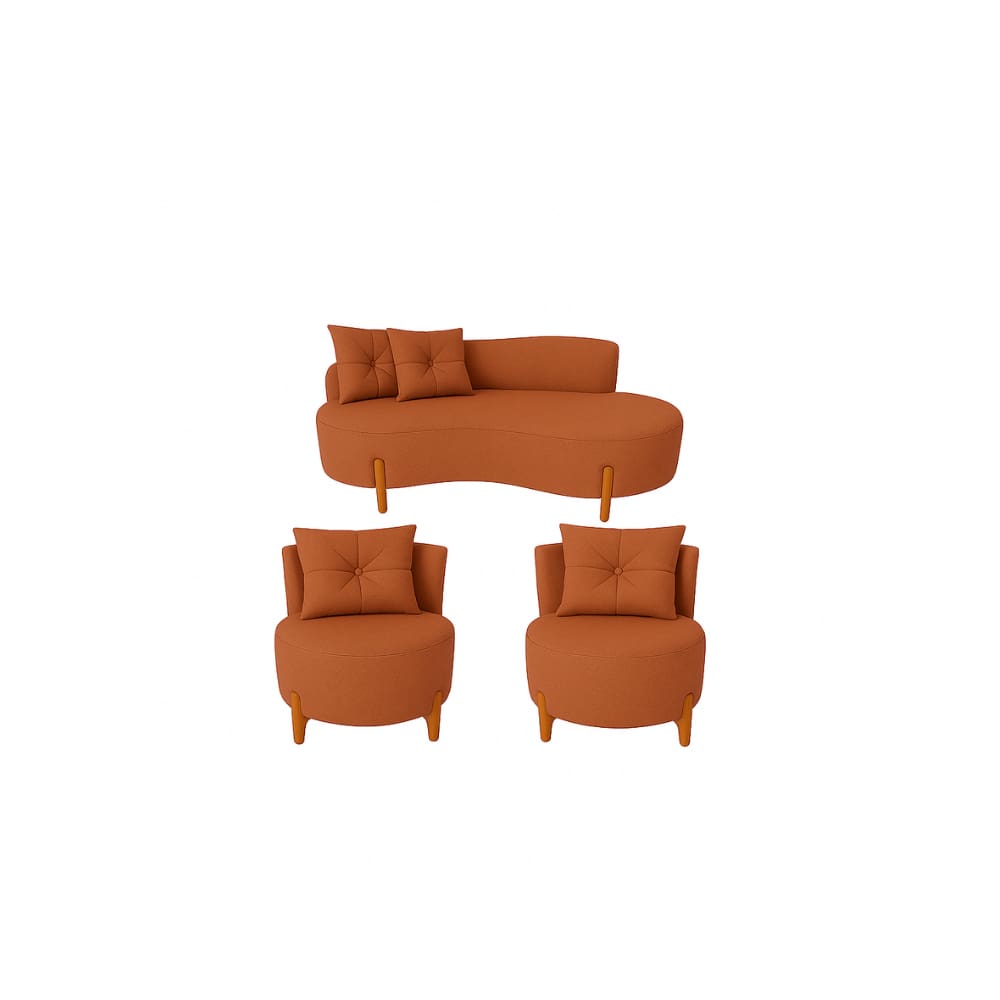 Conjunto 2 Poltronas + Sofá Curvo Orgânico Veludo Terracota - Montanaris Decor