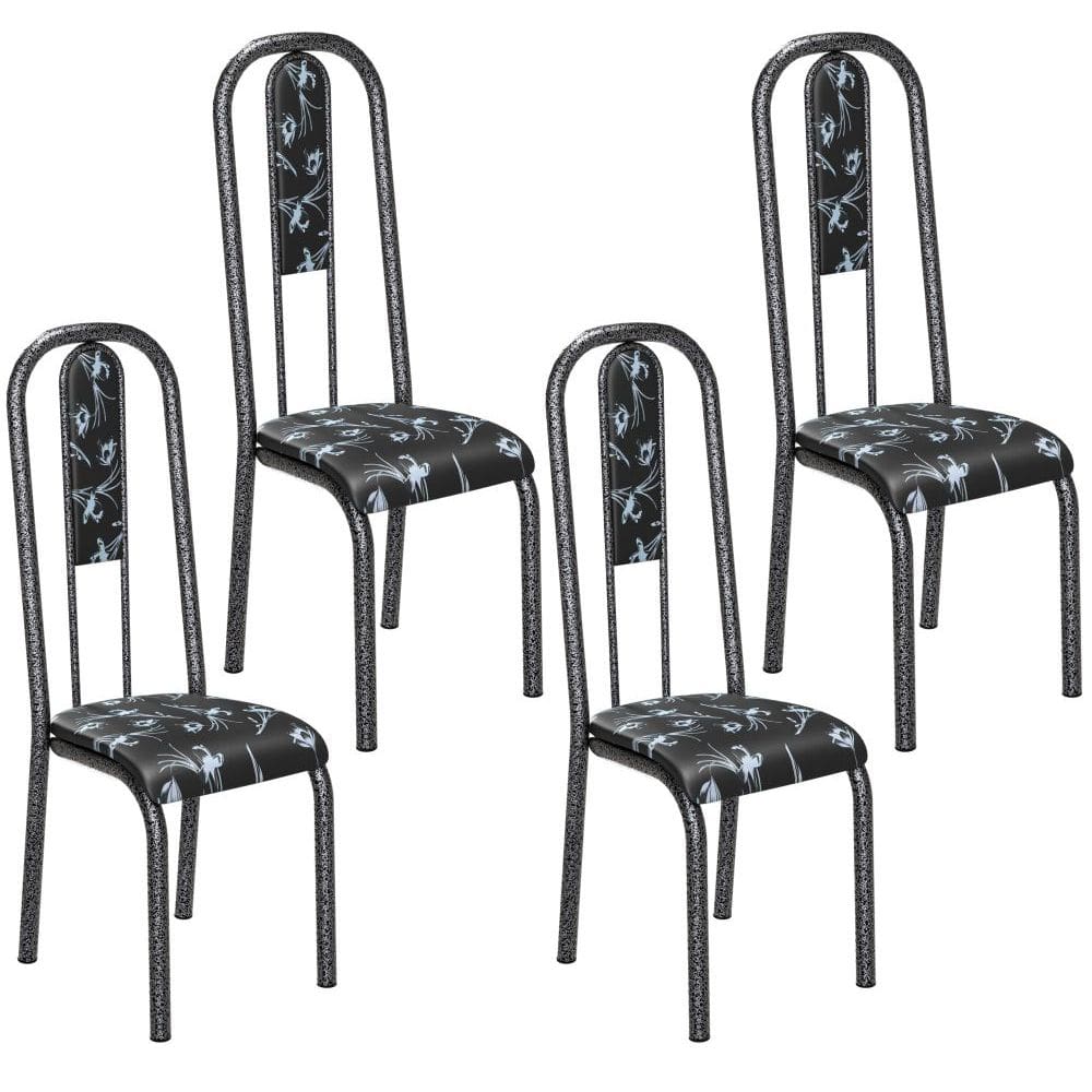 Conjunto de 4 cadeiras Teixeira Madri com encosto martelado preto