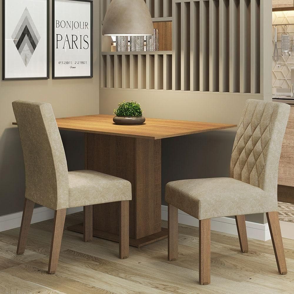 Conjunto Sala De Jantar Mesa Tampo De Madeira 2 Cadeiras Ru