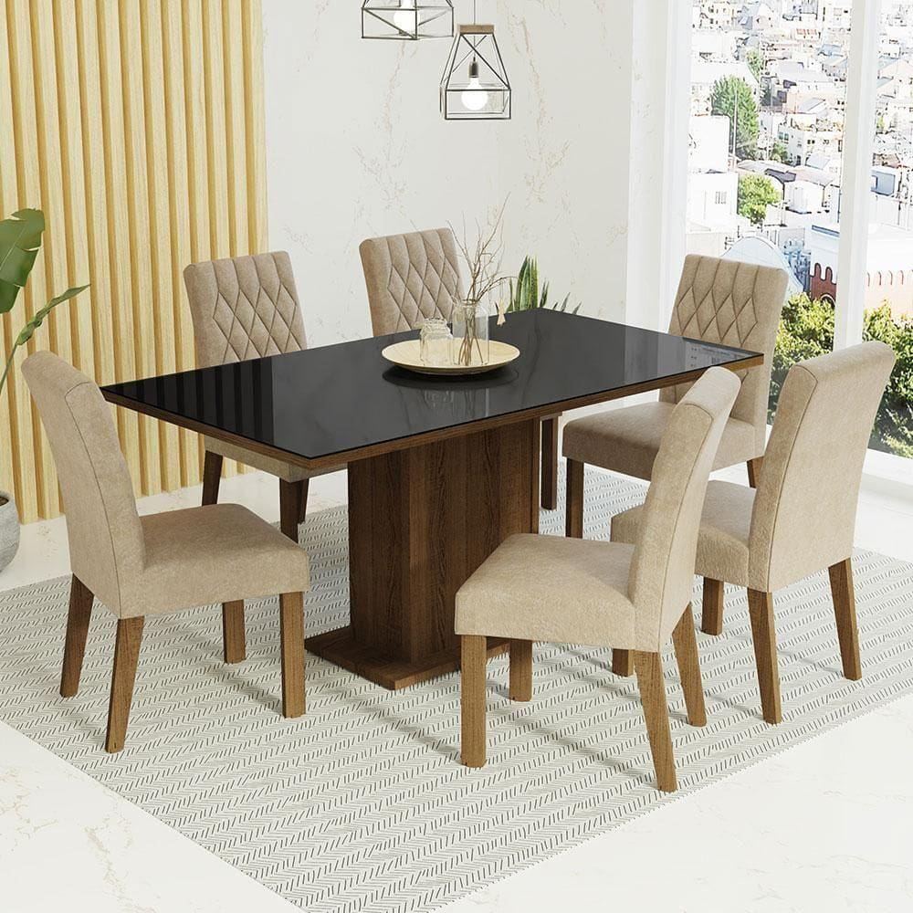 Conjunto Sala De Jantar Mesa Tampo De Vidro 6 Cadeiras