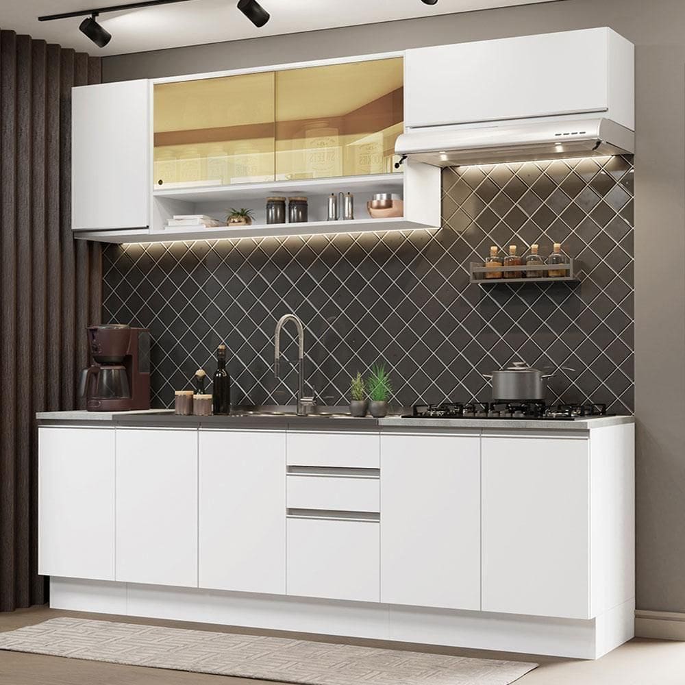 Cozinha Completa Glamy Com Armário E Balcão sem Tampo E Pia