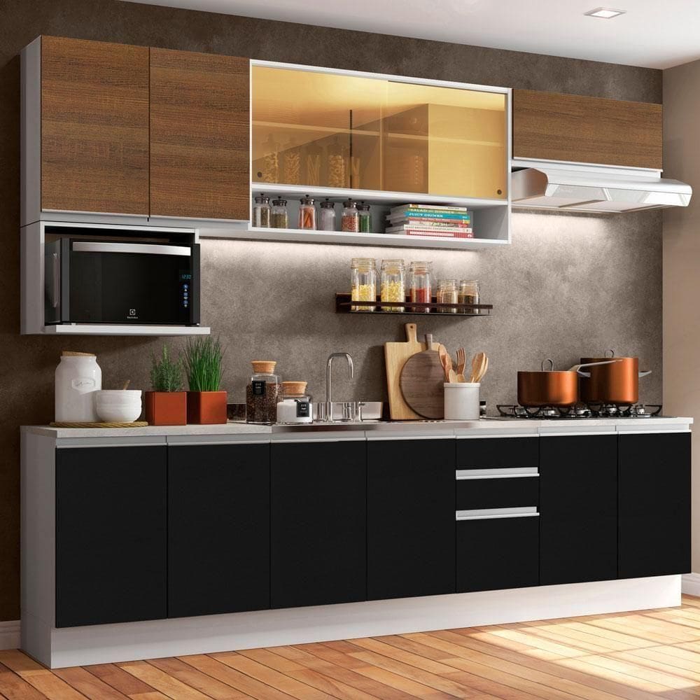 Cozinha Completa Armário Balcão Branco/preto/rustic Madesa