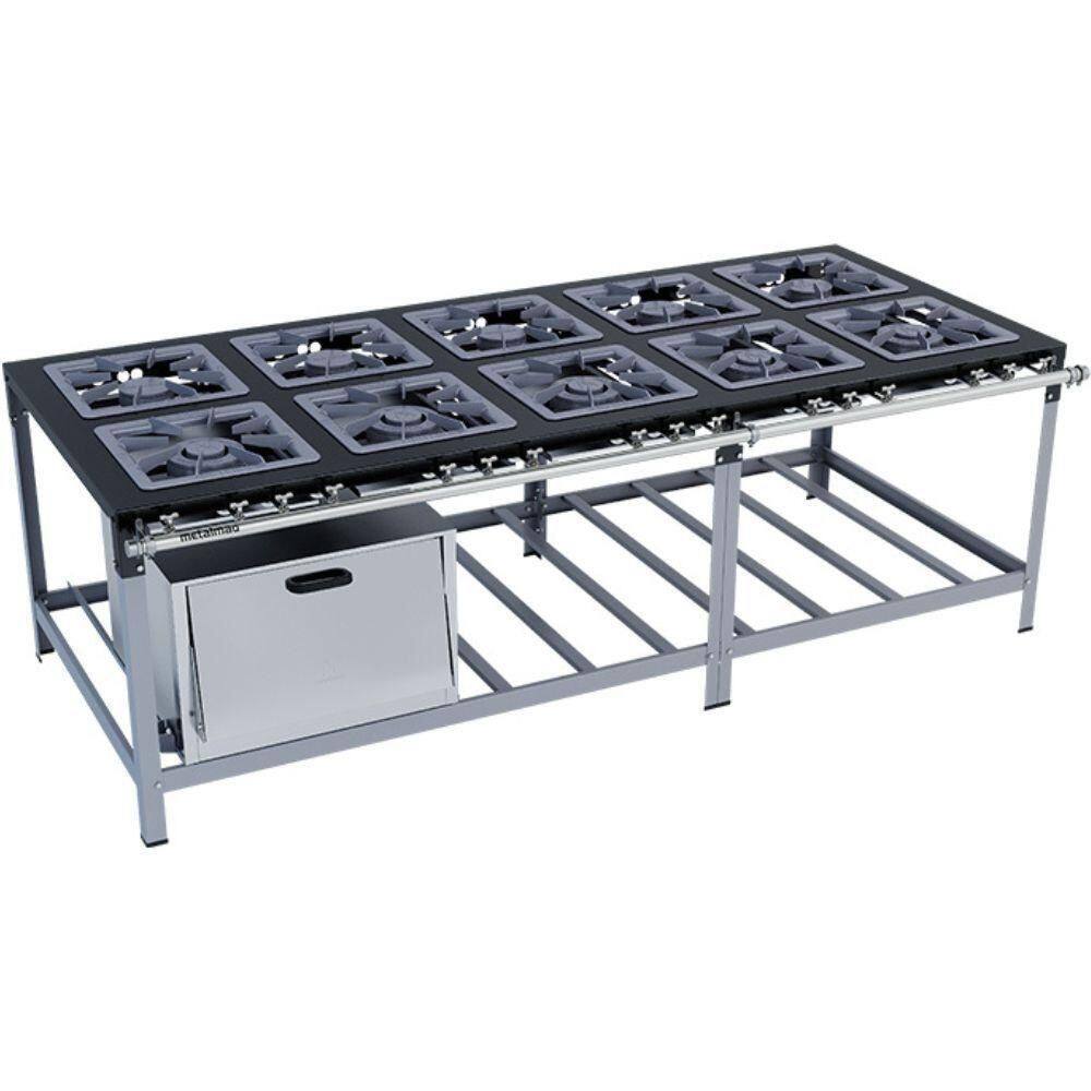 Fogão Industrial Stori Premium 10 Bocas 40x40 Com Forno M21 Metalmaq Fogão Baixa Pressão Pintado