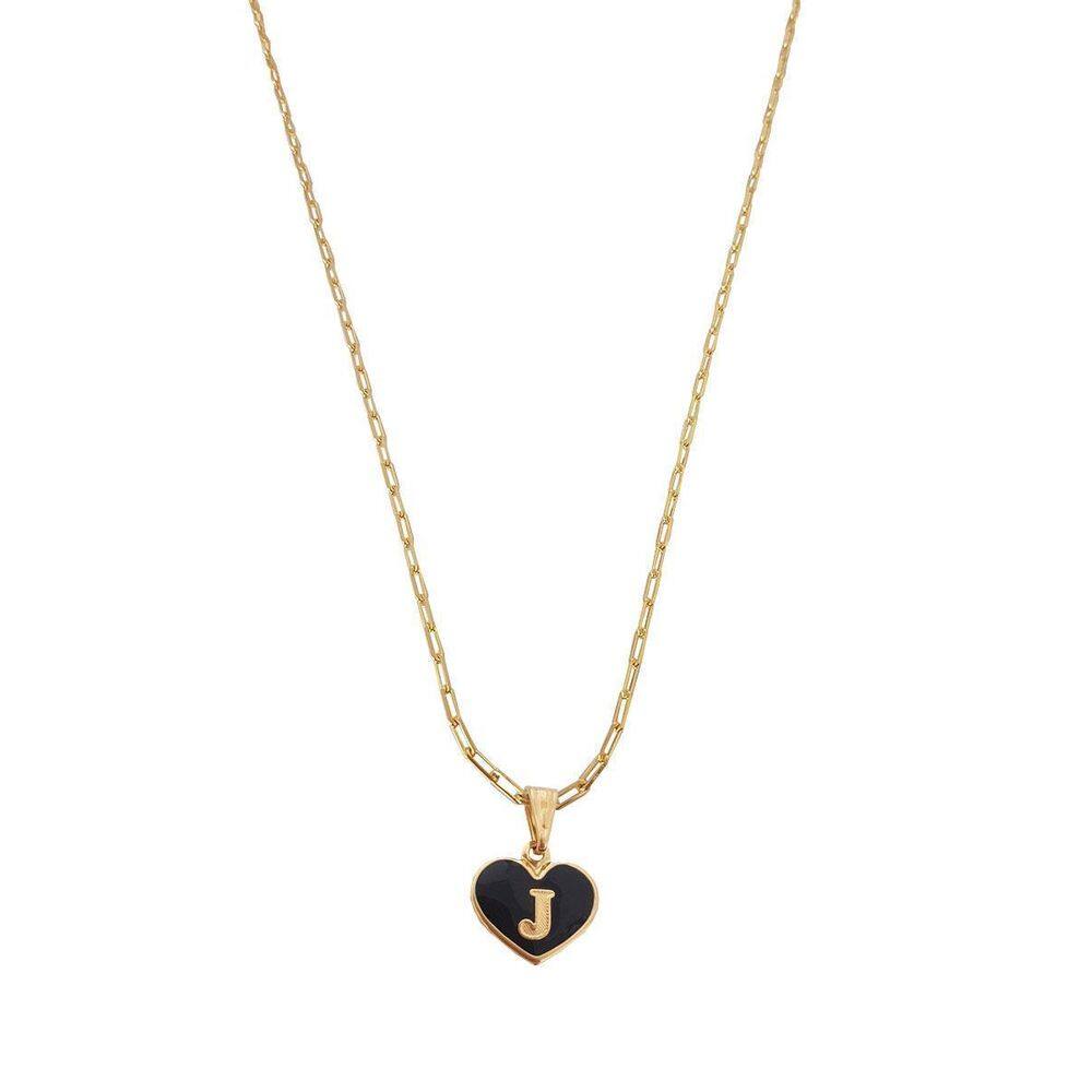 Colar Cartier 60Cm Coração Negro Letra J Banhado Ouro 18K