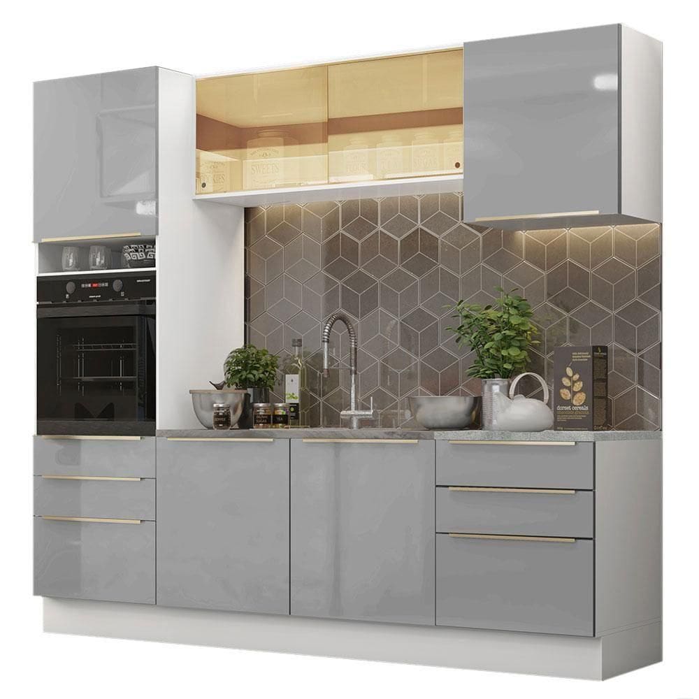 Cozinha Lux com Armário e Balcão Branco Cinza