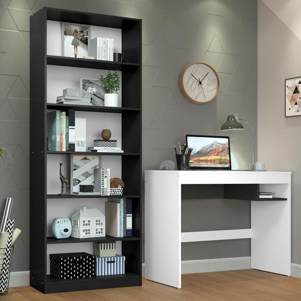 Escrivaninha Rubi e Estante Livreiro 6908 Branco Preto