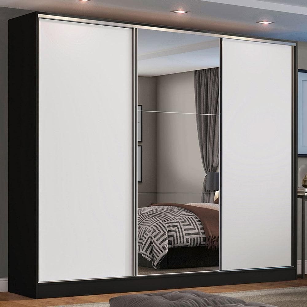 Guarda Roupa Madesa Zurique 3 Portas Correr com Espelho PeB