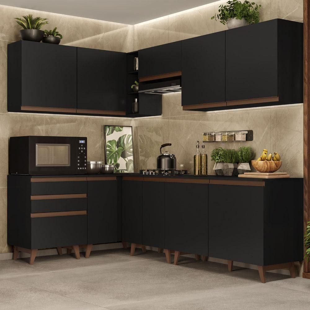 Cozinha Completa de Canto Reims Preto Madesa