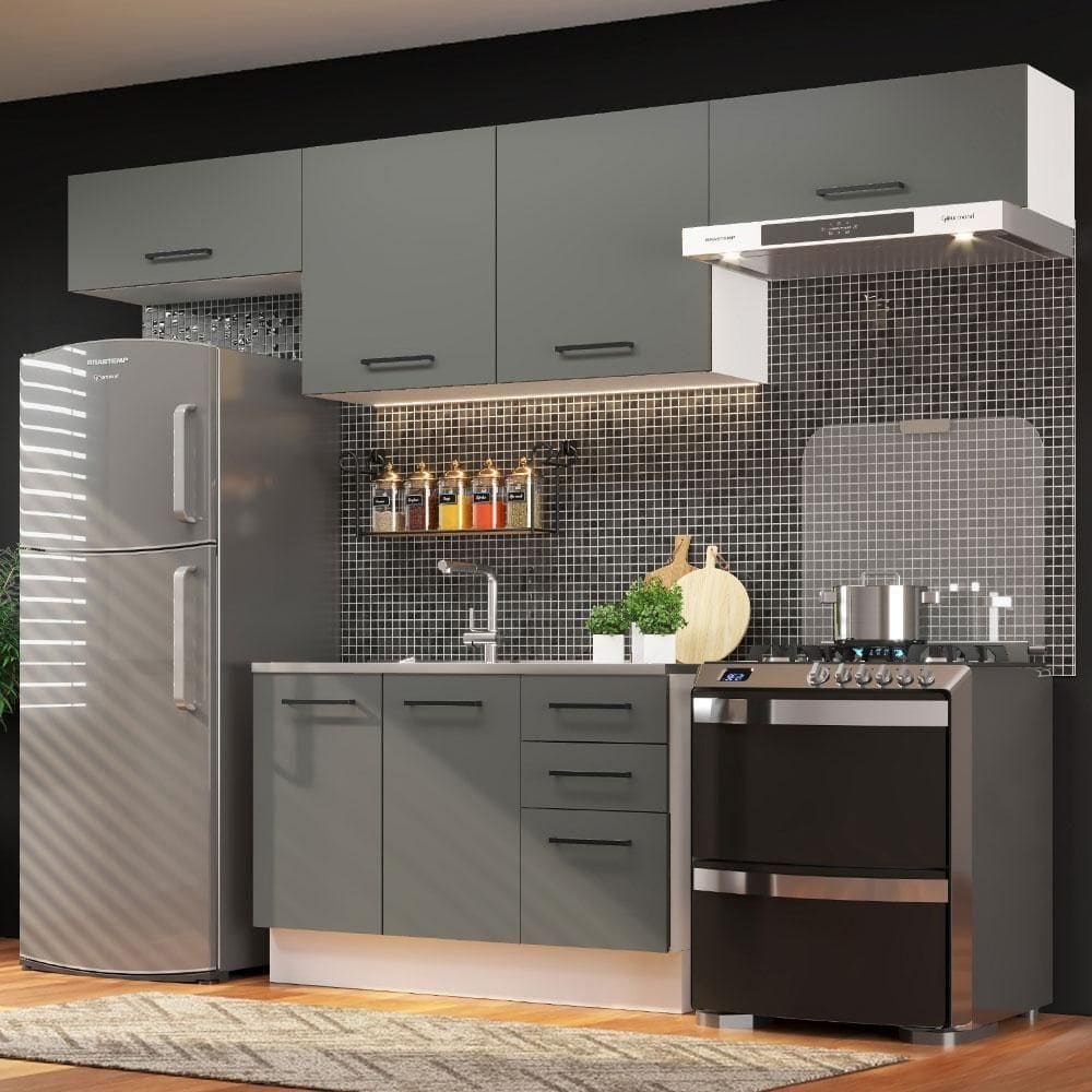 Cozinha Compacta com Armário e Balcão Branco/cinza Madesa