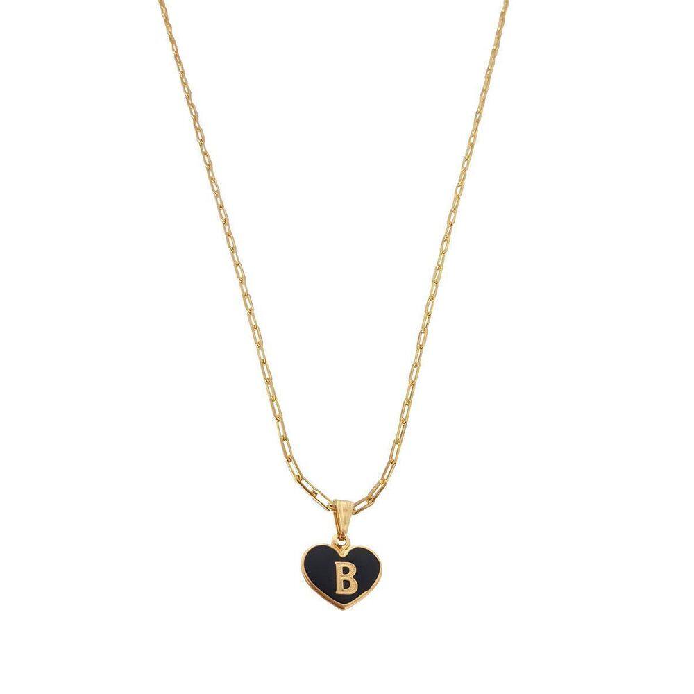 Colar Cartier 60Cm Coração Negro Letra B Banhado Ouro 18K