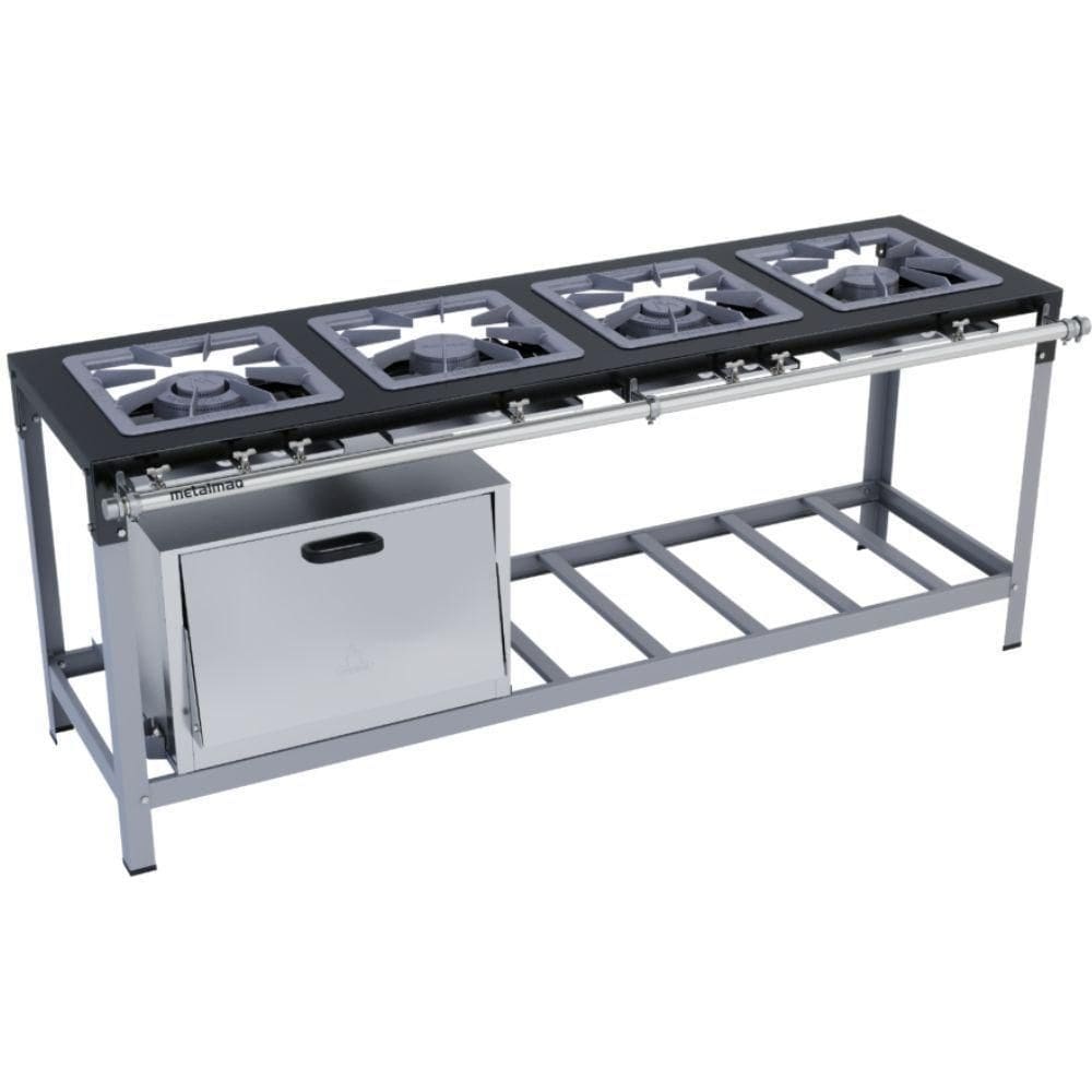 Fogão Industrial Stori Premium 4 Bocas 40x40 Com Forno M12 Metalmaq Fogão Baixa Pressão Pintado