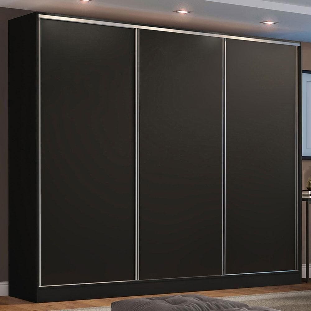 Guarda Roupa Casal Madesa Zurique 3 Portas de Correr Preto