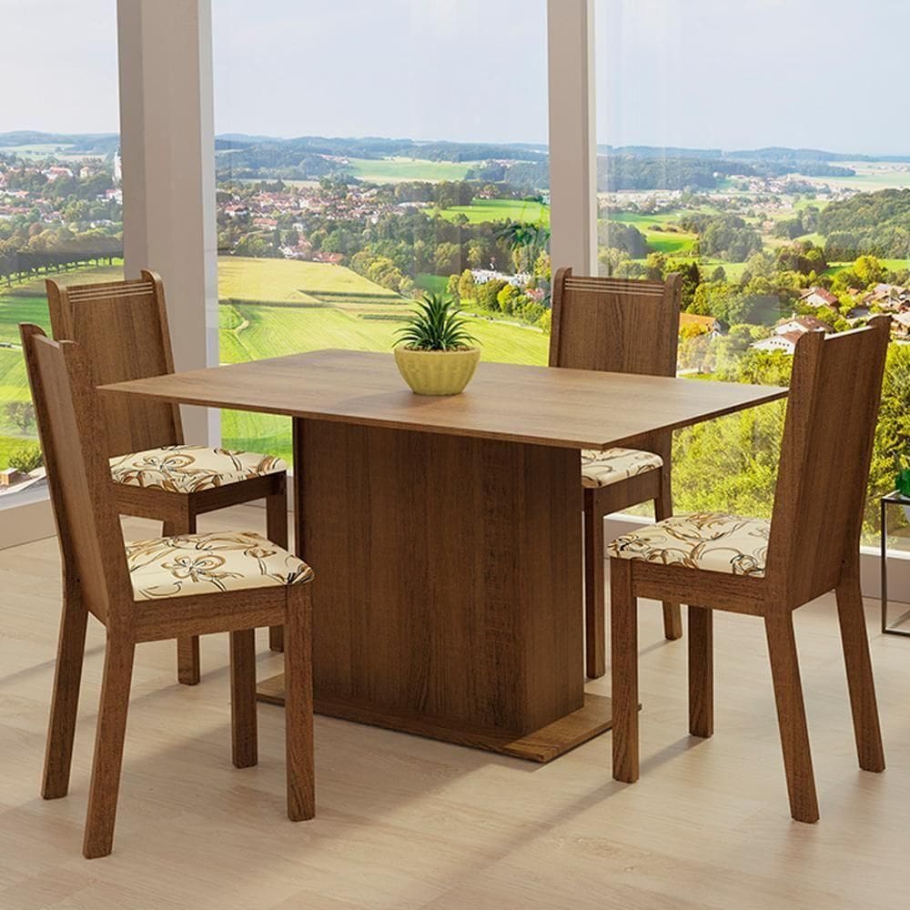 Conjunto Jantar Madesa Luana Mesa Madeira 4 Cadeiras Lírio