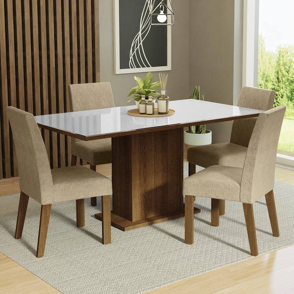 Conjunto Sala De Jantar Mesa Tampo De Vidro 4 Cadeiras