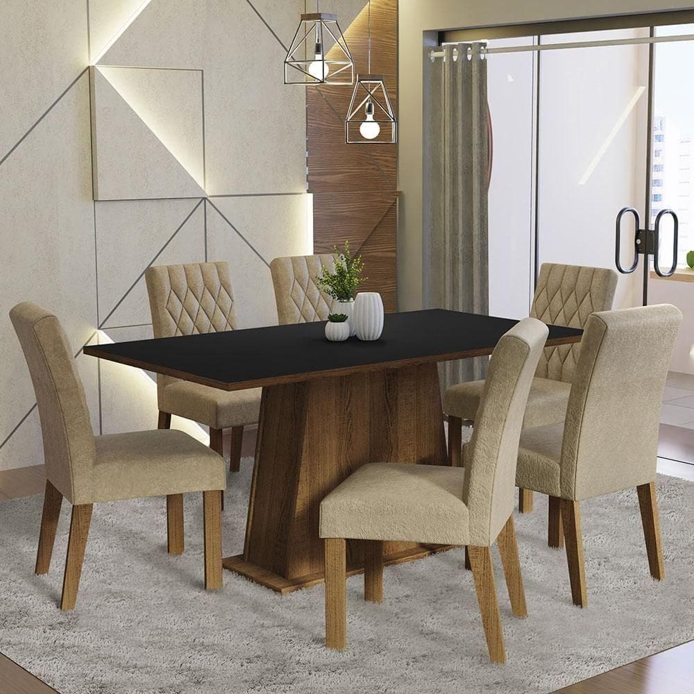 Kit Sala De Jantar Mesa 6 Cadeiras preto/imperial Madesa
