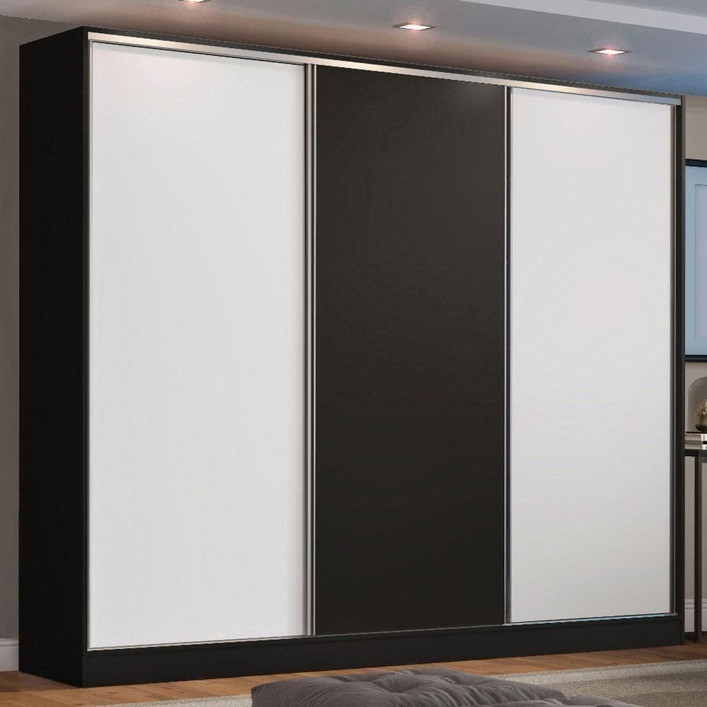 Guarda Roupa Casal Madesa Zurique 3 Portas de Correr Pto Bco