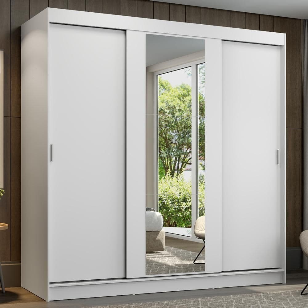 Guarda-roupa Casal Madesa Reno 3 Portas De Correr Com Espelho Branco