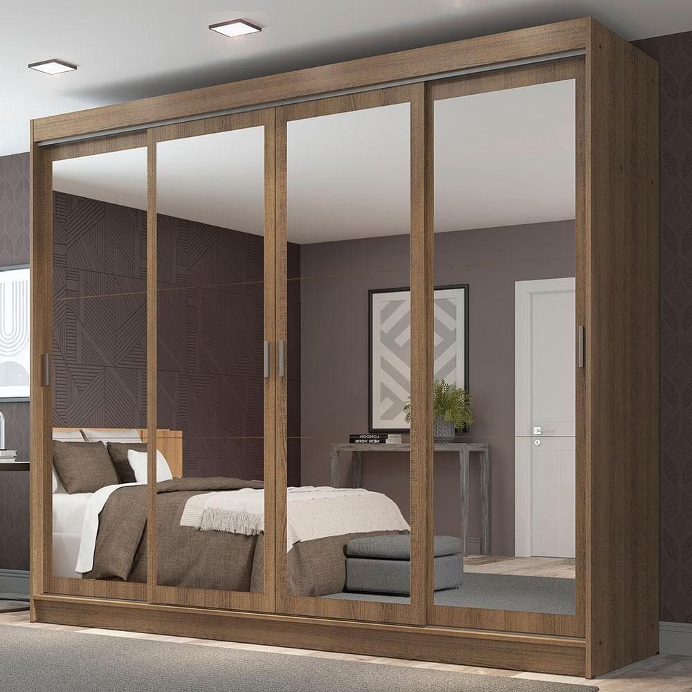 Guarda-roupa 4 Portas de Correr de Espelho 3 Gavetas Madesa