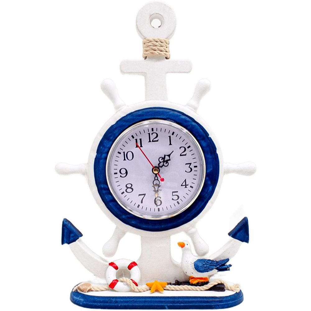 Relógio Decorativo Mesa Marítimo Ancora Timão Náutico 34cm
