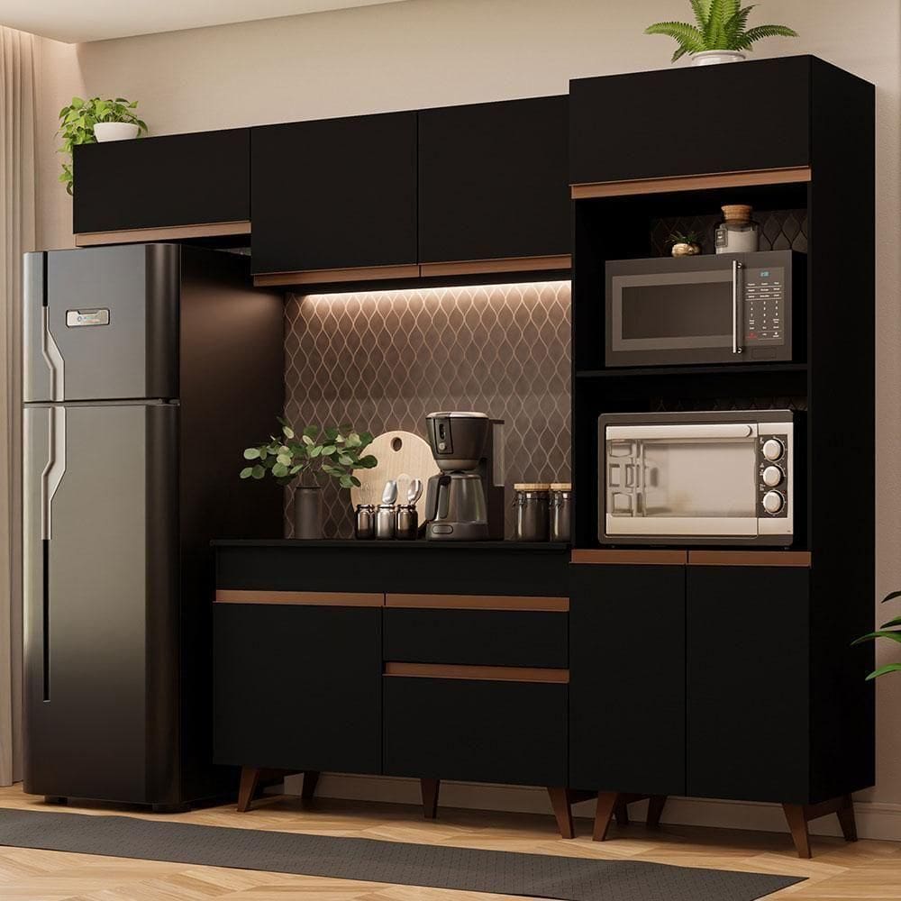 Cozinha Completa Madesa Reims 2 C/Armário E Balcão - Preto