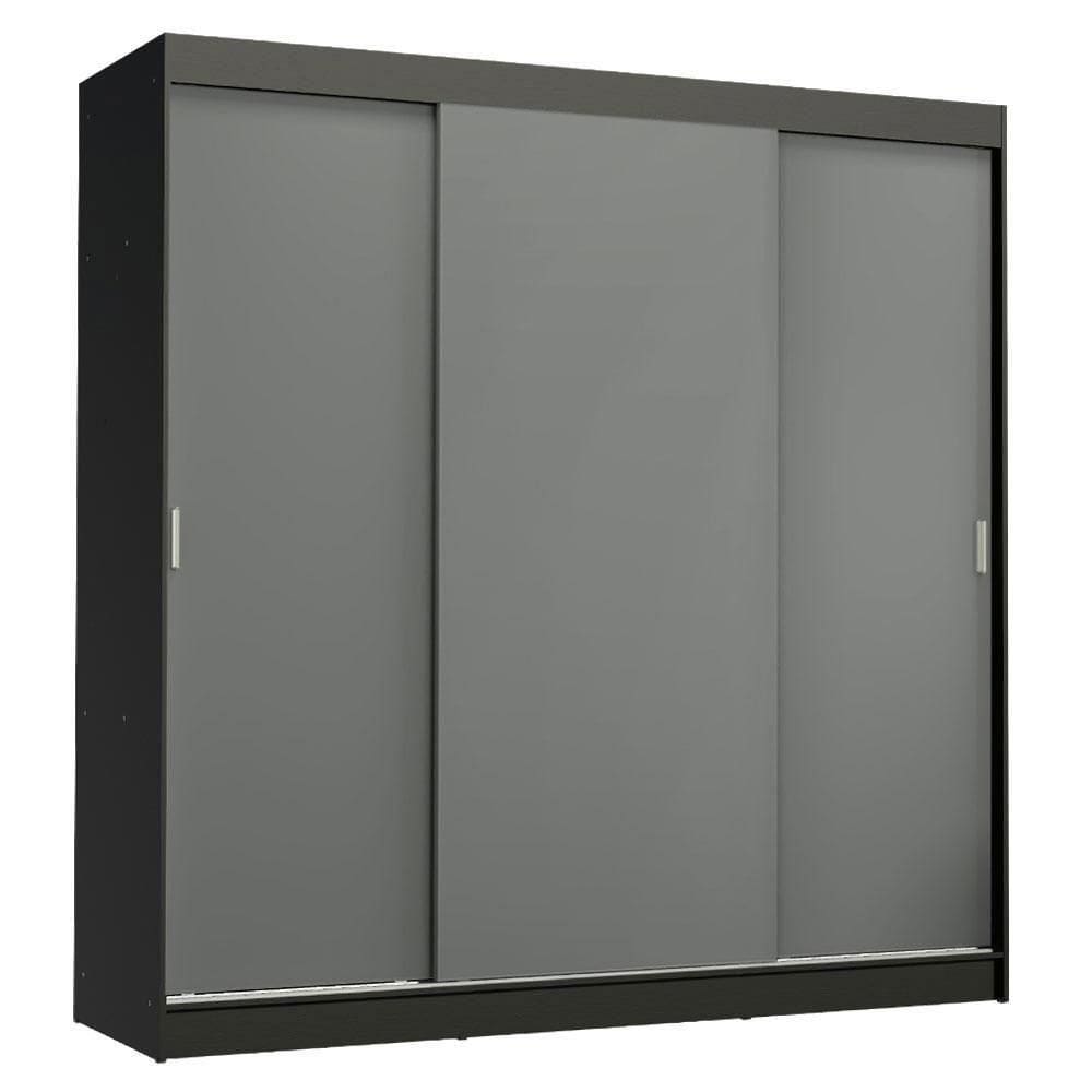 Guarda-roupa Casal Madesa Reno 3 Portas Correr Preto Cinza