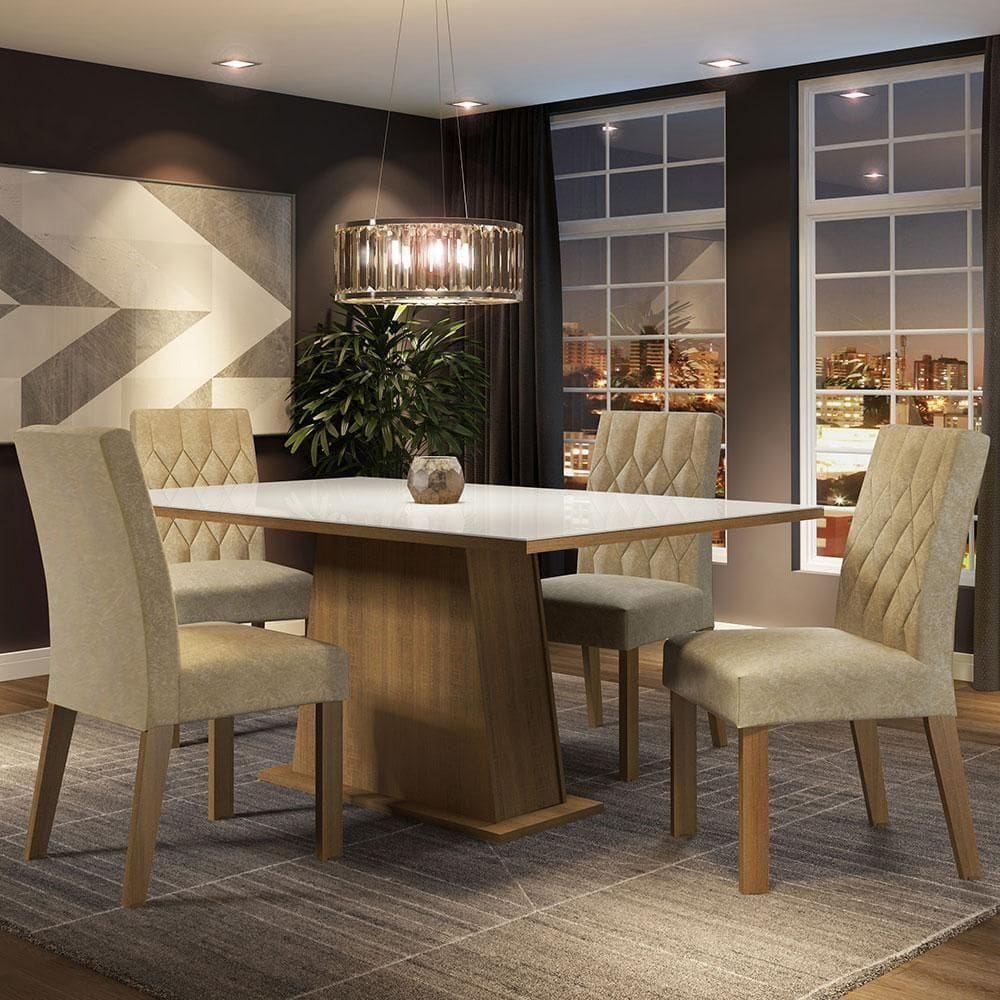 Conjunto Sala De Jantar Mesa Tampo De Vidro 4 Cadeiras Rust