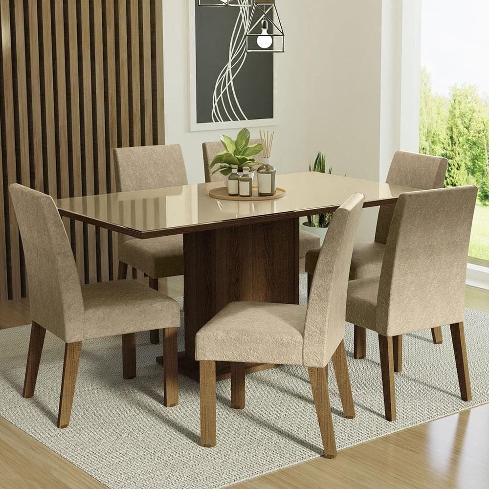 Conjunto Mesa Tampo De Vidro 6 Cadeiras