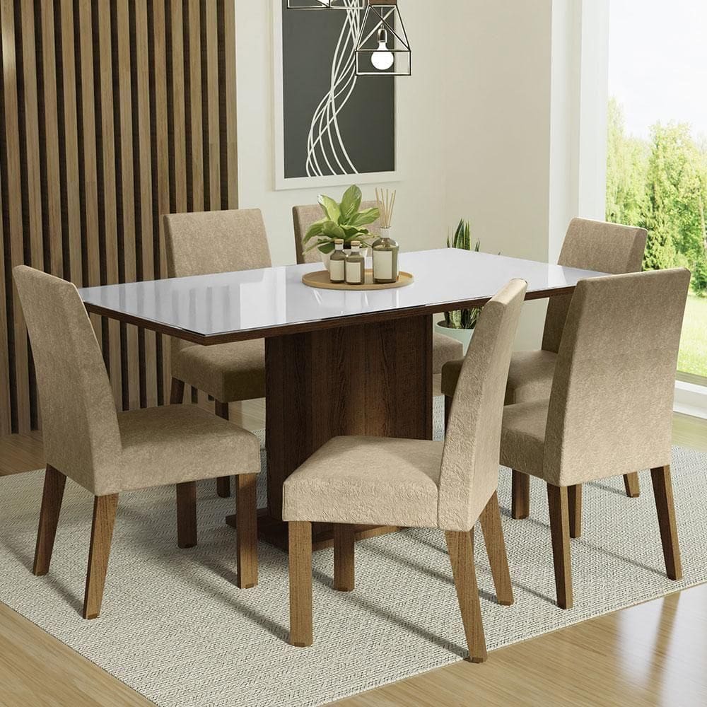 Conjunto Mesa Tampo De Vidro 6 Cadeiras