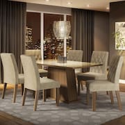 Conjunto Sala De Jantar Mesa Tampo De Vidro 6 Cadeiras Rustic/Crema/imperial Stéfani Madesa