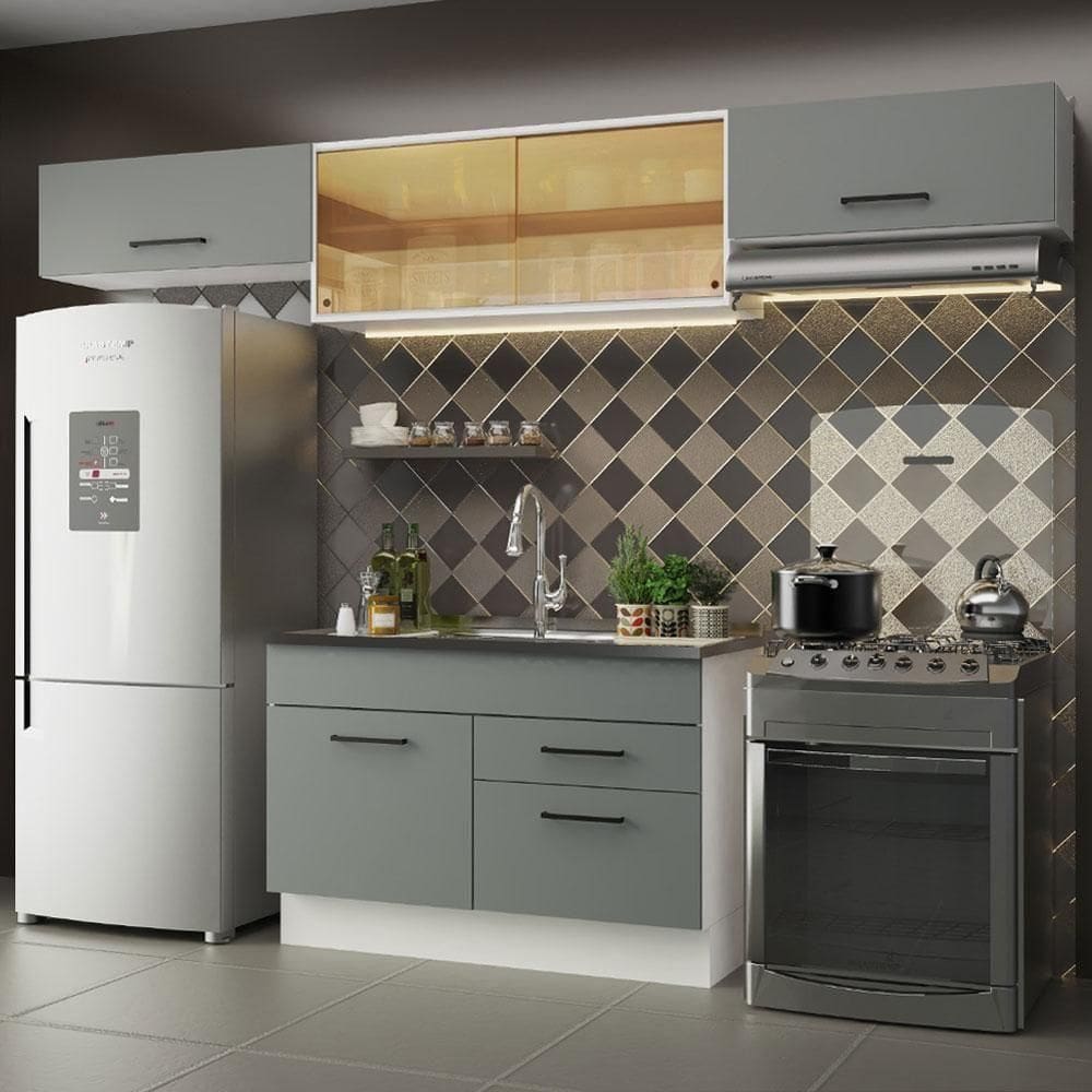 Cozinha Compacta Agata Branco/Cinza Madesa