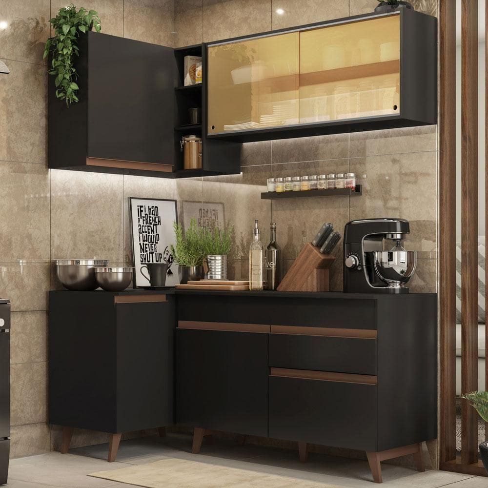 Cozinha Completa de Canto Reims Preto Madesa