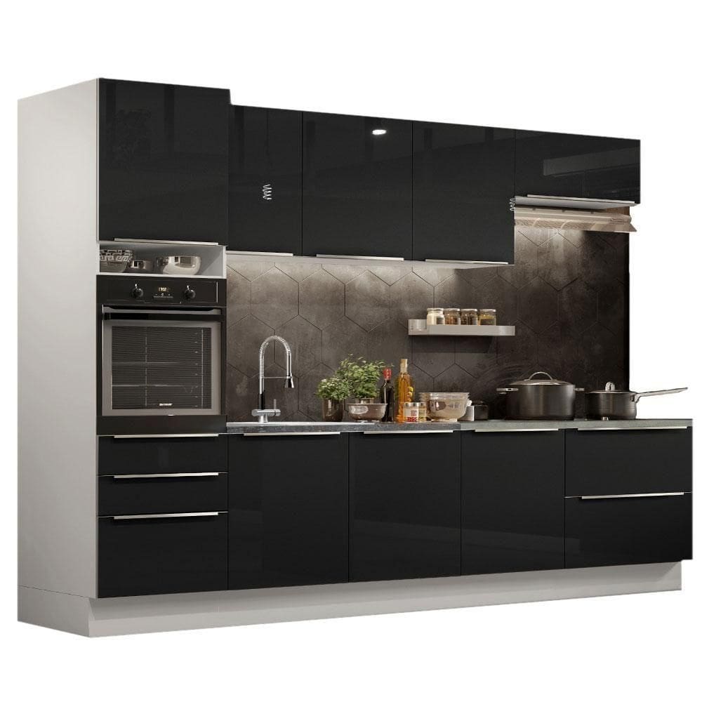 Cozinha Completa Com Armário e Balcão - Branco/preto