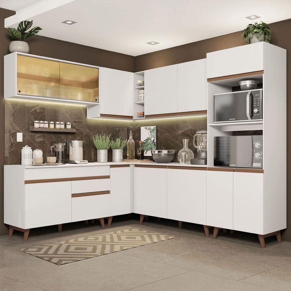 Cozinha Completa De Canto Madesa Reims 452001 Com Armário E Balcão Branco