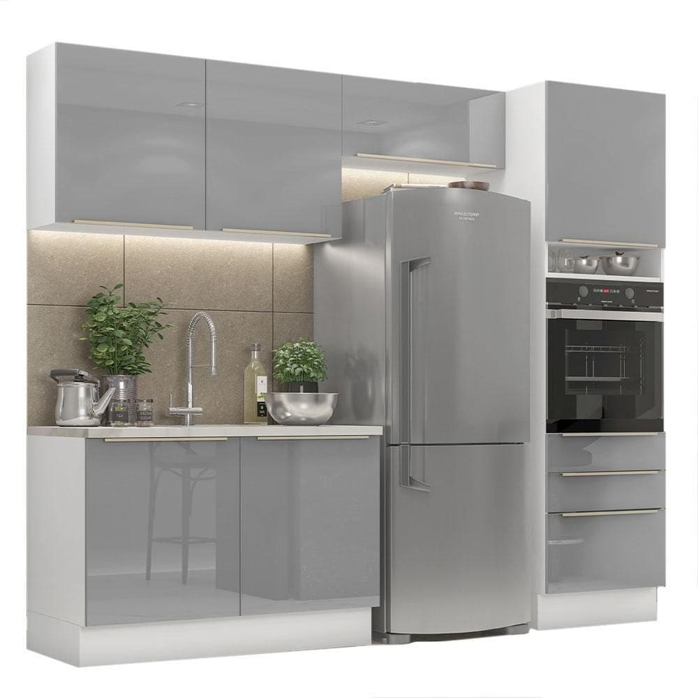 Cozinha Completa Lux com Armário e Balcão Branco Cinza