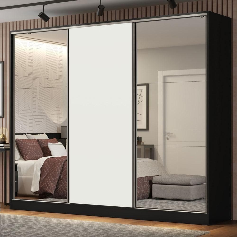 Guarda Roupa Casal Royale 3 Portas de Correr Espelho Branco