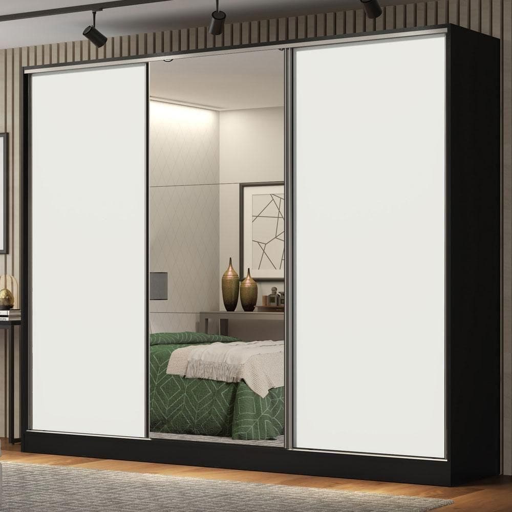 Guarda Roupa Casal Madesa Royale 3 Portas Correr Espelho Bco