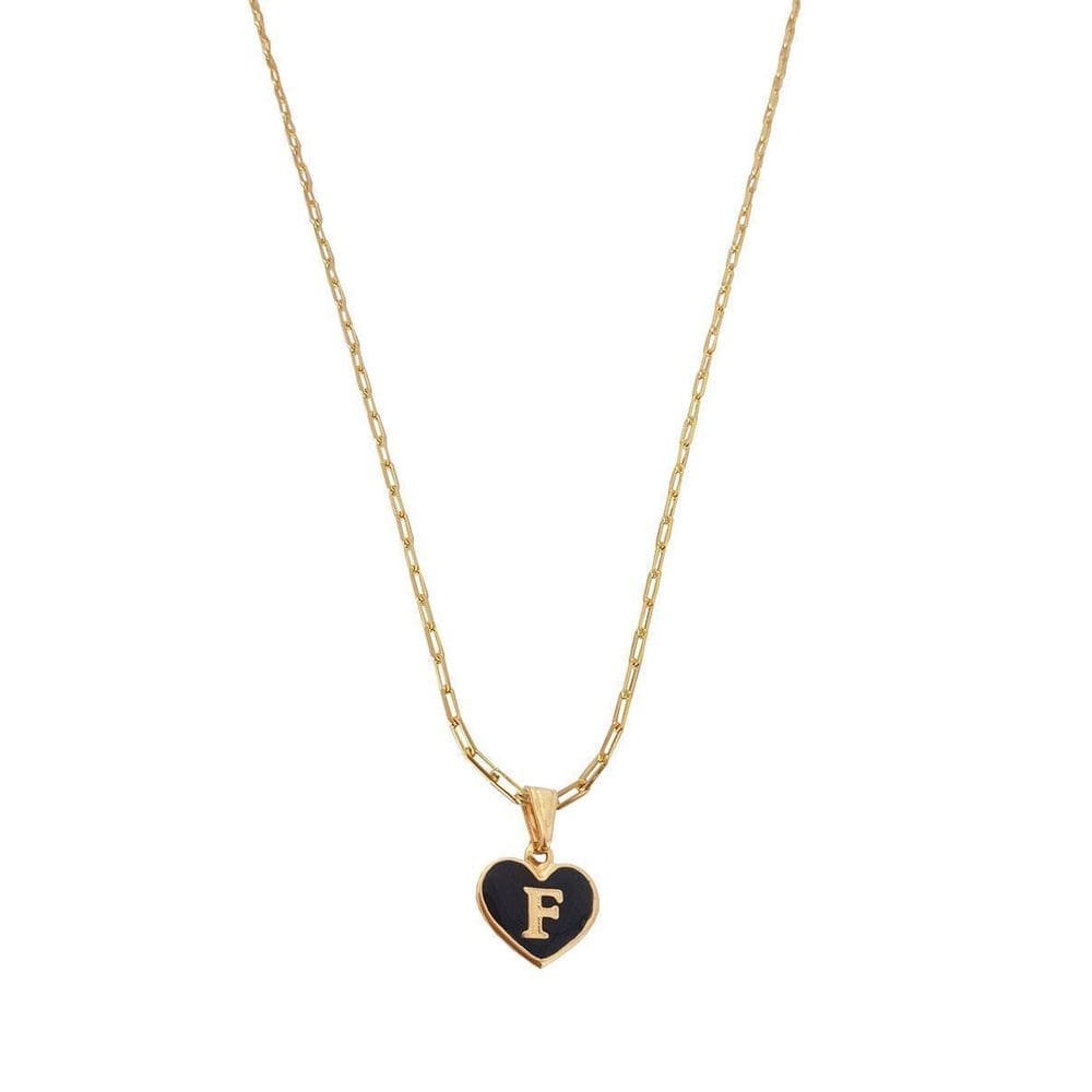 Colar Cartier 50Cm Coração Negro Letra F Banhado Ouro 18K