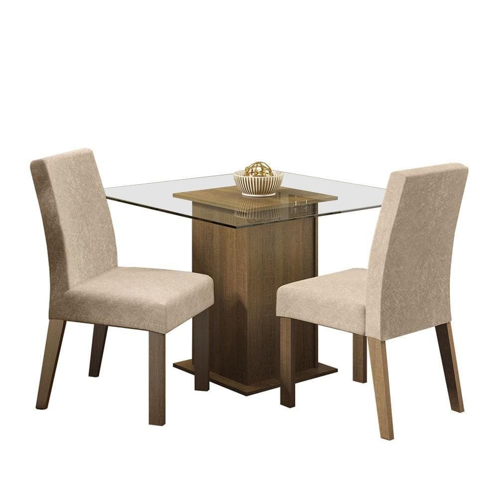 Mesa Tampo De Vidro Com 2 CadeirasRustic/Imperial