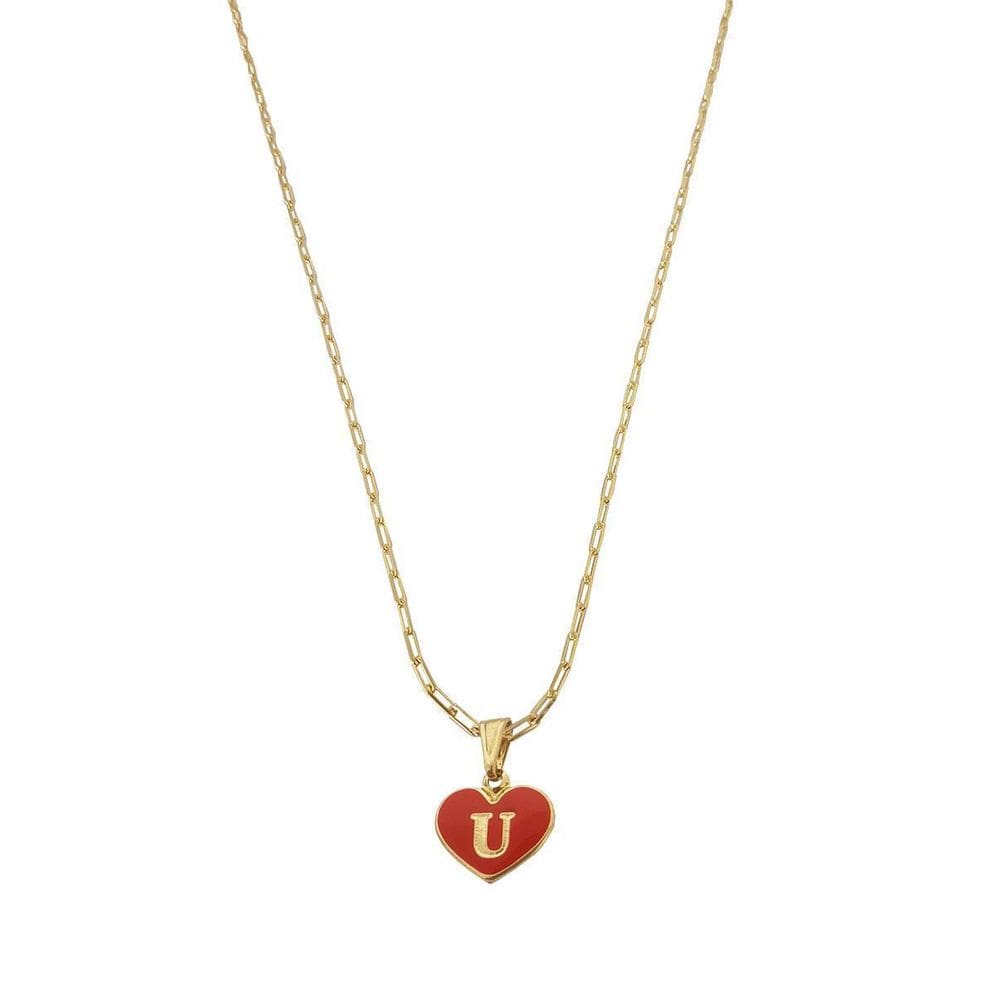Colar Cartier 60Cm Coração Vermelho Letra U Banhado Ouro 18K