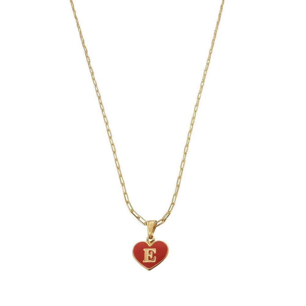 Colar Cartier 50Cm Coração Vermelho Letra E Banhado Ouro 18K
