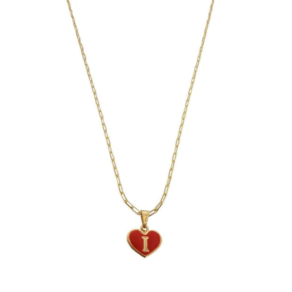 Colar Cartier 50Cm Coração Vermelho Letra I Banhado Ouro 18K
