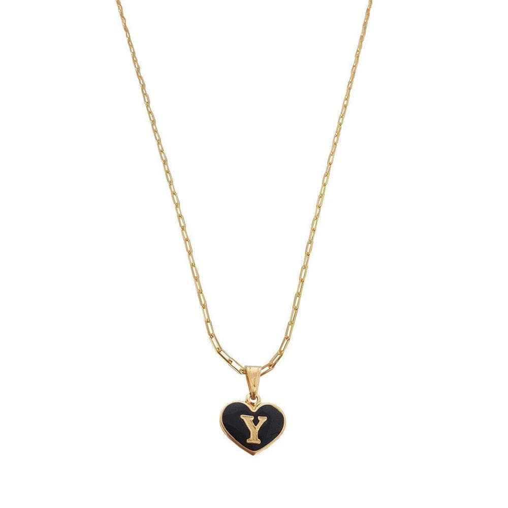 Colar Cartier 50Cm Coração Negro Letra Y Banhado Ouro 18K