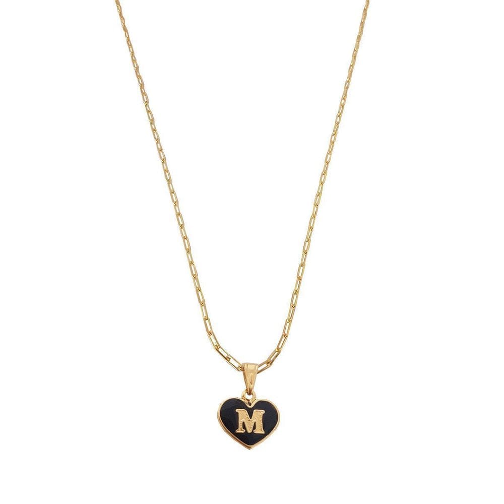 Colar Cartier 50Cm Coração Negro Letra M Banhado Ouro 18K